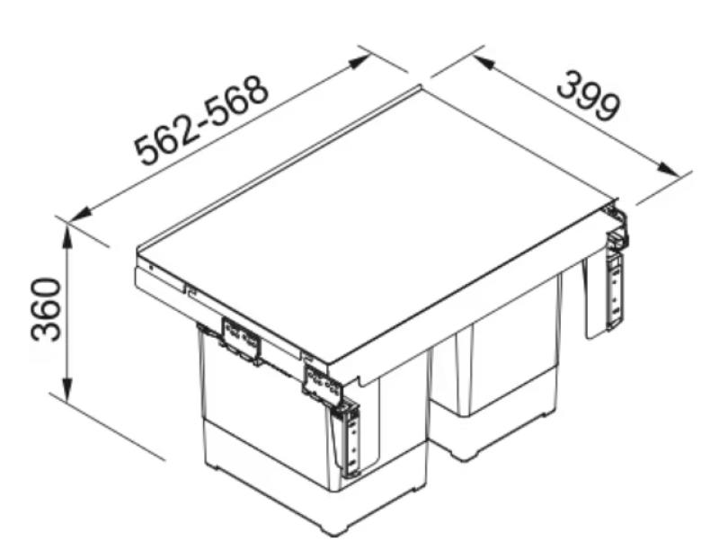 Sistemul de sortare a gunoiului Franke Sorter Garbo 60-2, cu montaj încastrat, cu două coșuri de 18 litri fiecare, 1210284027.