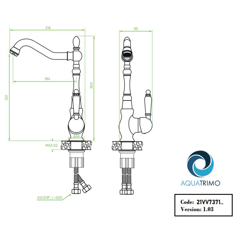 AquaTrimo Vivaldi clasică baterie de bucătărie cromată și duză pivotantă 21VV7371CM