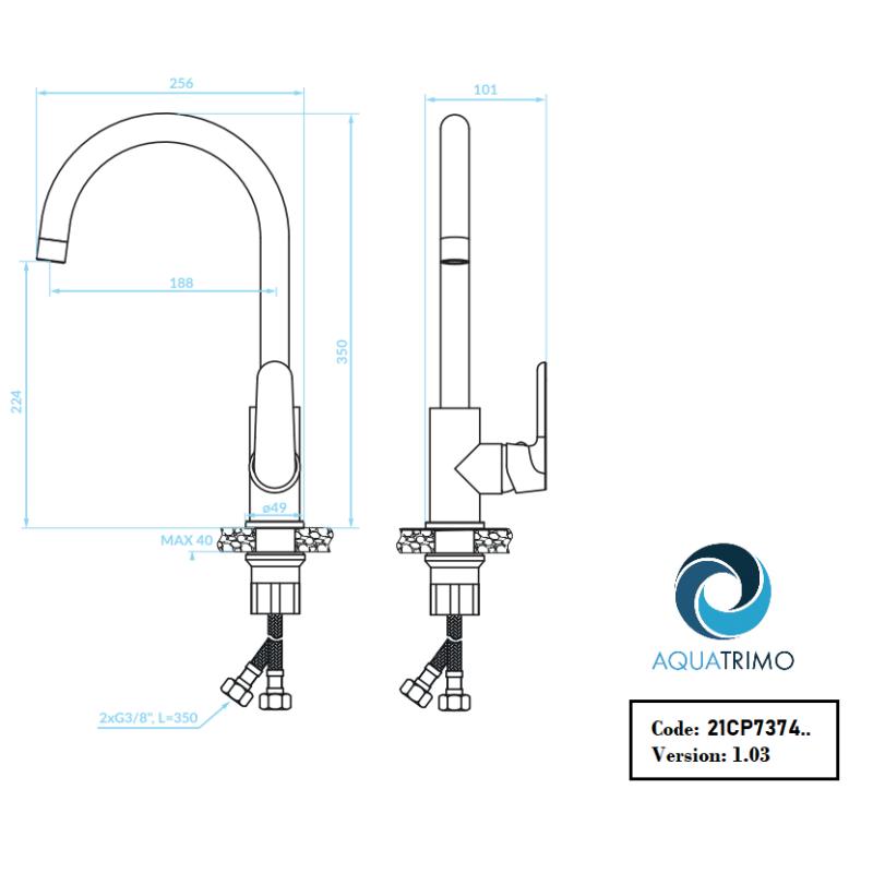AquaTrimo Chopin robinet de bucătărie cu o singură manetă negru mat 21CP7374SW