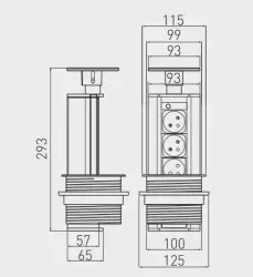 Priza de bucătărie negruă cu împământare retractabilă Indux Up & Down în blat cu 3 prize 1208957403.