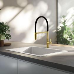 Ausmann Lavea Robinet de bucătărie auriu PVD aur cu duză pivotantă și flexibilă 1208957436