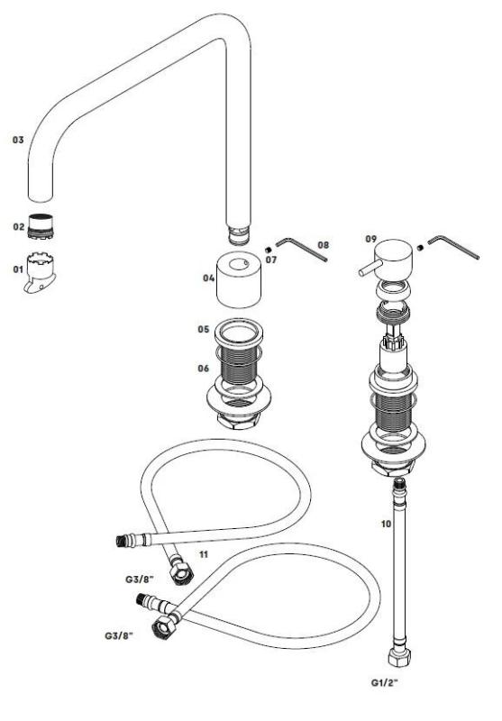 Waterevolution Flow Robinet de bucătărie cu 2 orificii gun metal PVD T151HGME