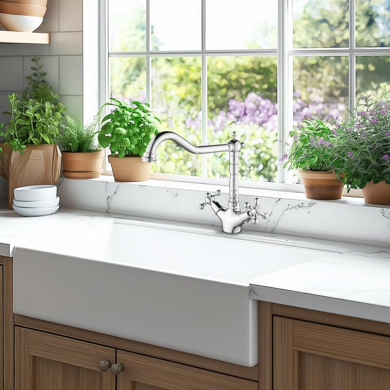 AquaTrimo Windsor  robinet clasic pentru bucătărie  nostalgic cu duză unghiulară Crom 21WS7531CM