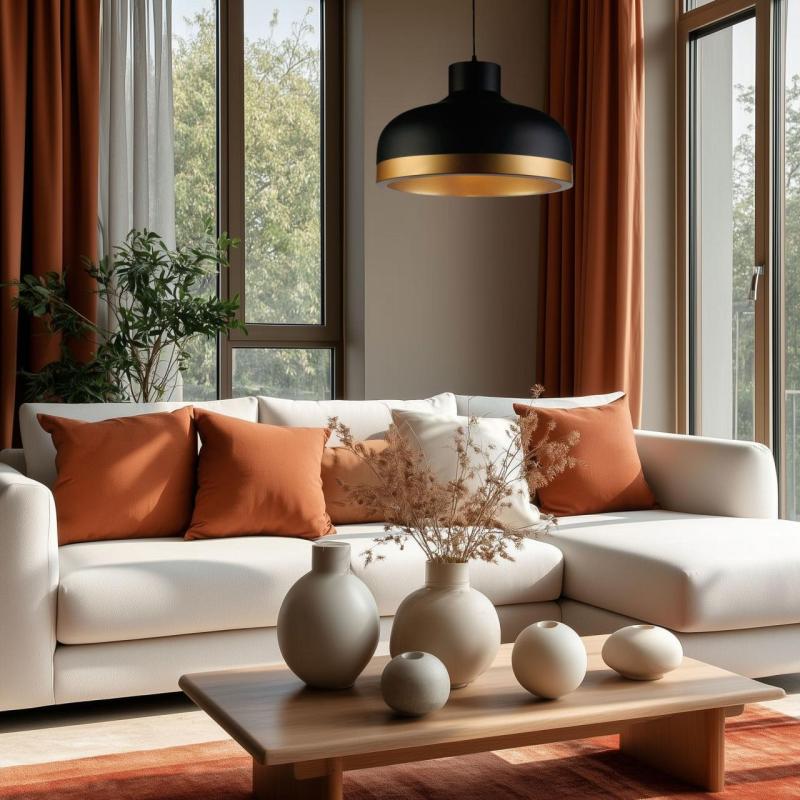 Decorațiunea Goldi, lustră modernă neagră cu accente aurii, diametru de 42 cm, 4113.