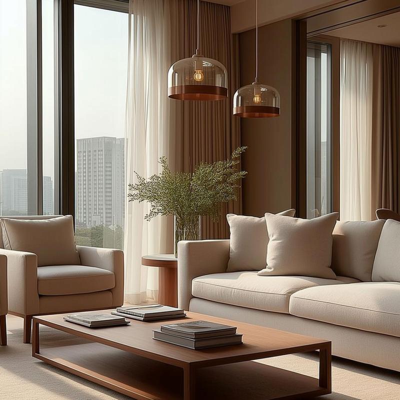 Decorul lămpii suspendate cilindrice de culoare ambră, din sticlă, cu diametrul de 23,5 cm, 7146.