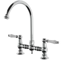 AquaTrimo Country Robinet de bucătărie clasic nostalgic cu 2 orificii punte și duză rotundă cromat  21CT7655CM