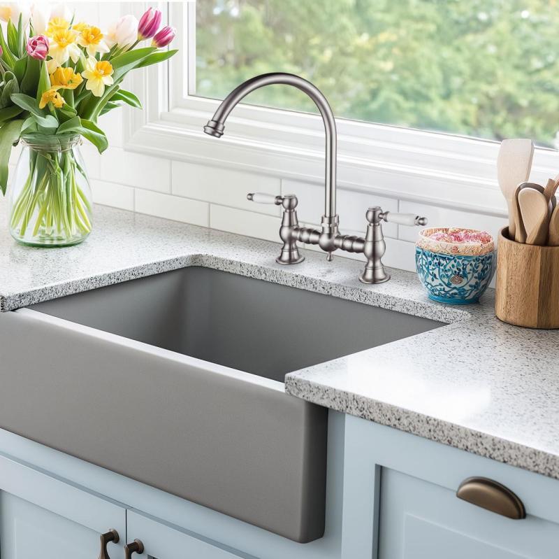 AquaTrimo Country Robinet de bucătărie clasic nostalgic cu 2 orificii punte și duză rotundă cromat  21CT7655CM