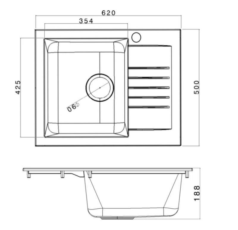 Chiuvetă mini Ausmann Fibre, neagră, reversibilă, cu scurgere și montaj deasupra, 62x50cm, 1208957667.