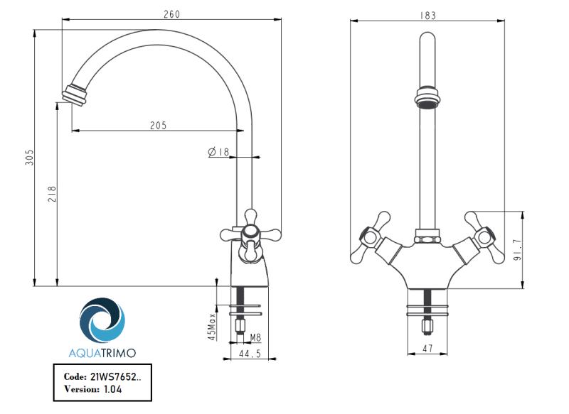 AquaTrimo Windsor robinet clasic de bucătărie nostalgic cu duză rotundă oțel inoxidabil 21WS7652NM