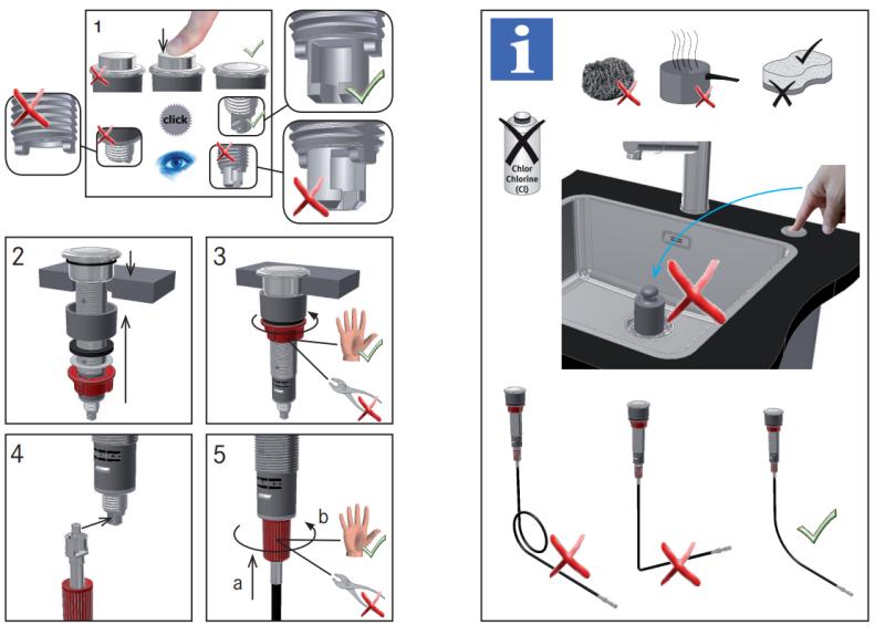 Franke Sifon pentru chiuvete cu scurgere integrată (turbo) cu golire automată și buton din oțel inoxidabil 1208957709
