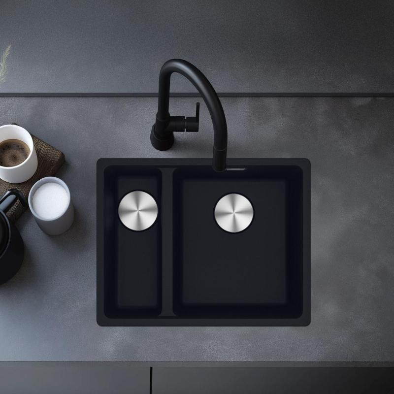 Franke Maris MRG 260-34-15 Fragranite Matt negru chiuvetă Stânga montaj la nivelul suprafeței