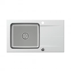 Cuva de inox cu amestec Quadri Fusion cu zonă de scurgere din granit alb, reversibilă, 78x44, 1208957872.