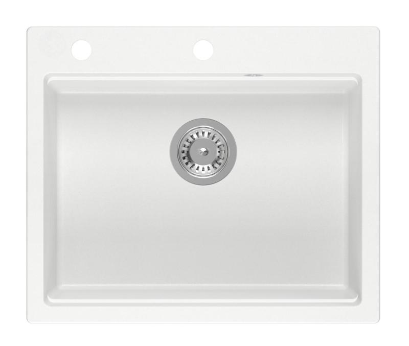 Chiuveta Quadri Durham albă din granit 595x500 cu dozator de săpun, tocător, covoraș rulant, lavoar încorporat și covoraș rulant 1208957903