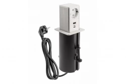 Priza de pământ extensibilă Indux Push cu margine albă, cu 1xUSB A și 1xUSB C și capac din oțel inoxidabil 1208957931.