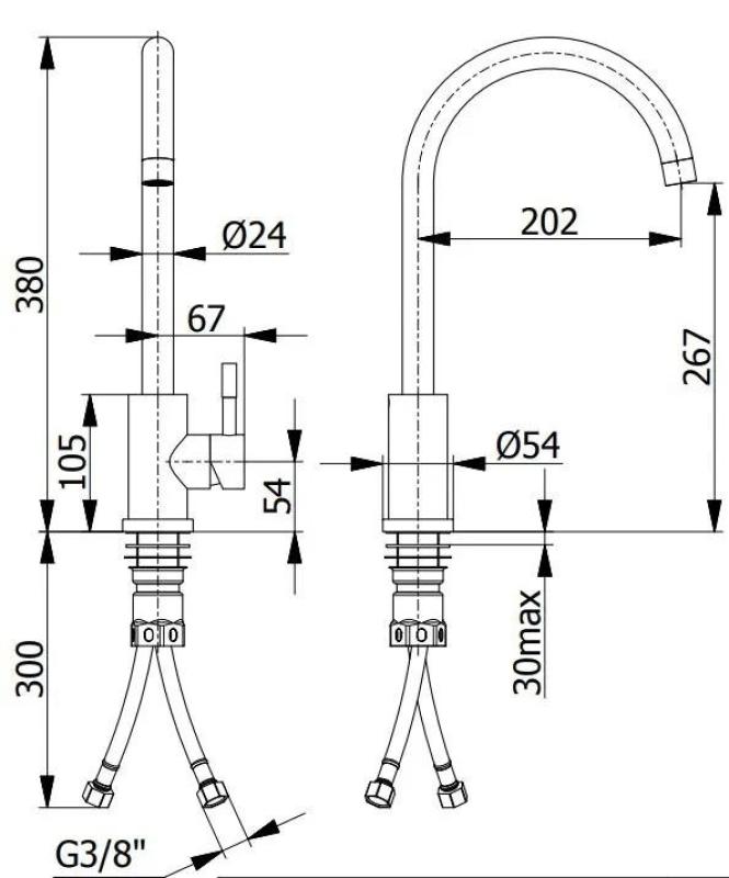 Ausmann Inox Round Robinet de bucătărie cu duză rotativă complet din oțel inoxidabil 1208958308