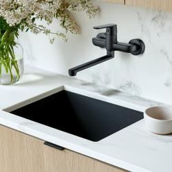 Aquatrimo Chopin robinet de bucătărie monocomandă montat pe perete, culoare negru mat, cu gura de scurgere de 297 mm 21CP8469SW