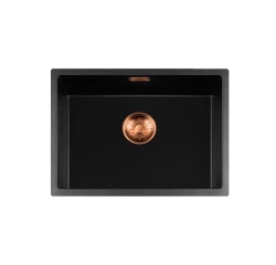 Lorreine BQ seria chiuvetă 54x41cm subblat și cu montaj suprafață, negru cu dop de cupru 50BQ37-FU-COPPER