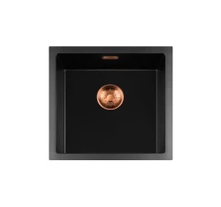 Lorreine BQ seria chiuvetă 45x45 cm montată în negru cu dop de cupru 40BQ-T-COPPER