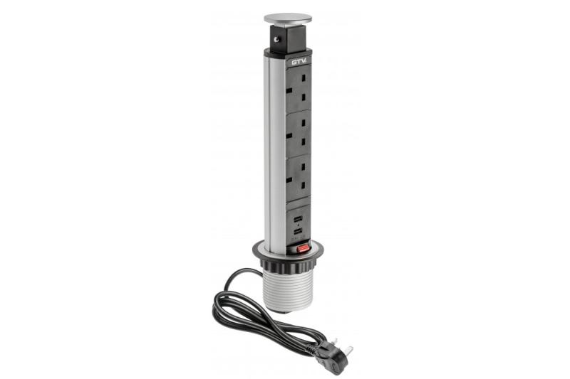 Cablu de extensie pentru mortasă de birou 60 mm, 3 prize UK, 2 USB 2,1 A 5 V (argintiu) VERSIUNE ÎN LIMBA ENGLEZĂ 1208958629