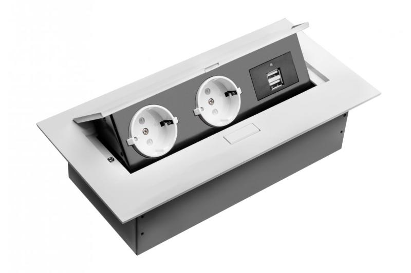 Cablu de prelungire pentru desktop, 2x priză schuko, 2xUSB, fără cablu, alb 1208958685