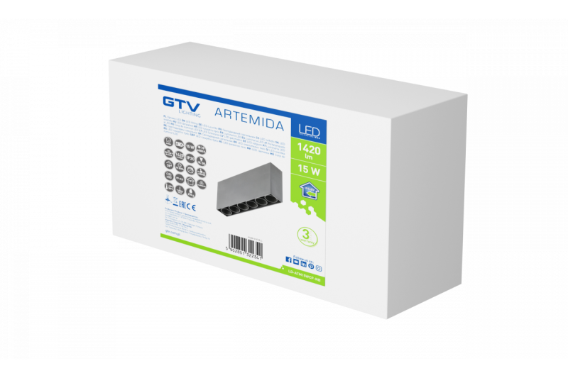 Decor Luminărie cu LED-uri ARTEMIDA 15W 1420lm AC220-240V 50/60 Hz PF>0 9 Ra≥80 IP20 IK08 4000K 38° dreptunghiulară neagră 1208962640