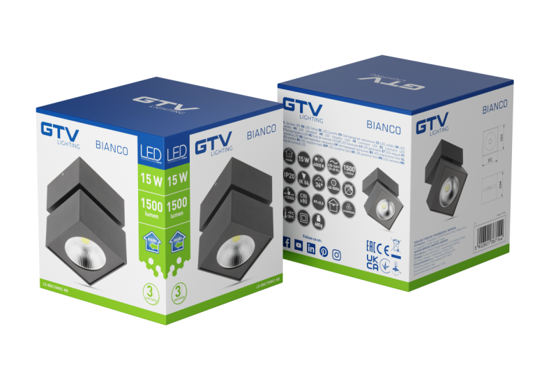 Decor Lumină LED FIXĂ BIANCO 15W 1500lm AC220-240V 50/60 Hz PF> 0.5 Ra≥80 IP20 IK06.36 ° 4000K pătrat negru. 1208962666