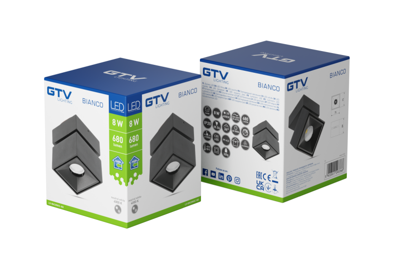 Decor Luminară LED BIANCO 8W 680lm AC220-240V 50/60 Hz PF>0 9 Ra≥80 IP20 IK06 36° 4000K pătrată neagră. 1208962670