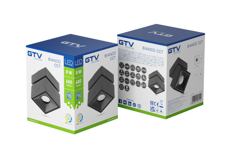 Decor Luminară LED BIANCO CCT 8W 680lm AC220-240V 50/60 Hz Ra≥80 IP20 36° 2700/3300/4000K pătrată neagră. 1208962676