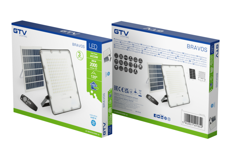 Proiector LED BRAVOS, 200W, 2000lm, 6400K, IP65, 120°, panou solar, telecomandă, 3 ani 1208962683