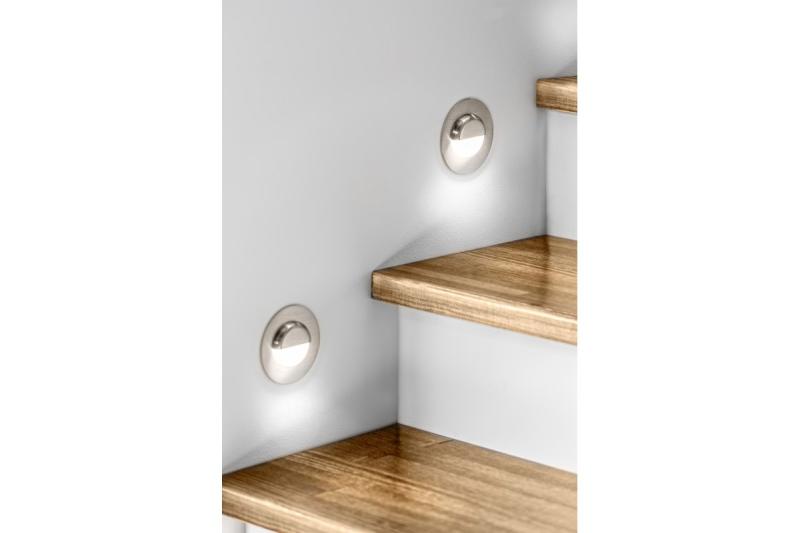 Decor Luminărie pentru scări cu LED-uri ESCADA OB DC12V, cu capac rotund mat, 0,8W, 70lm, 4000K, cablu inox de 150cm.