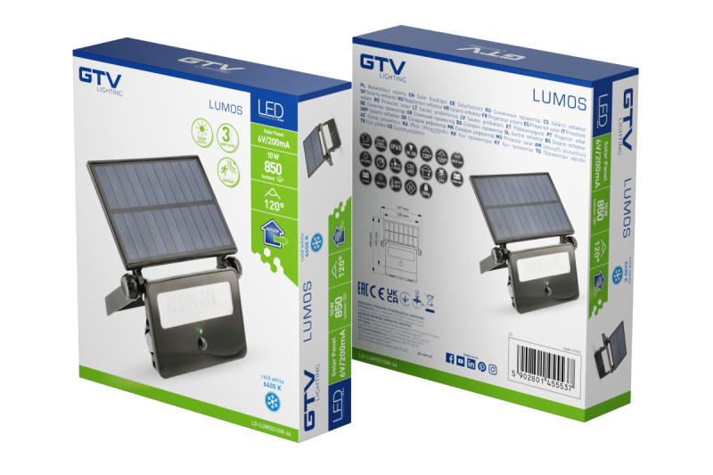 Proiector LED solar LUMOS, cu senzor de mișcare, 10W, 850lm, 6400K, IP65, 120°, panou solar, 3y 1208962938