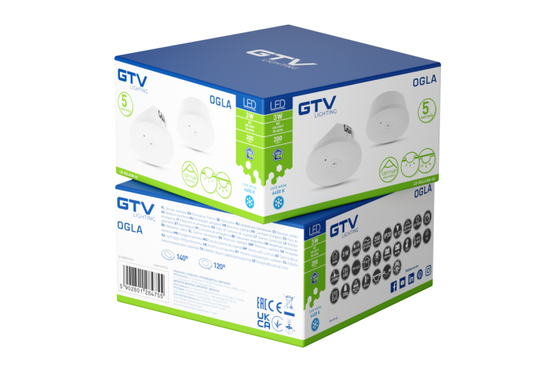 Corp de iluminat de urgență OGLA LED,3W,200lm,AC220-240V,50-60Hz,IP20,6400K,3H,sarcină unică,buton TEST 1208963016