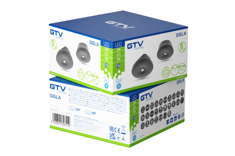 Lumină de urgență OGLA LED, 3W, 200lm, AC220-240V, 50-60Hz, IP20, 6400K, 3H, sarcină unică, TEST, negru 1208963017