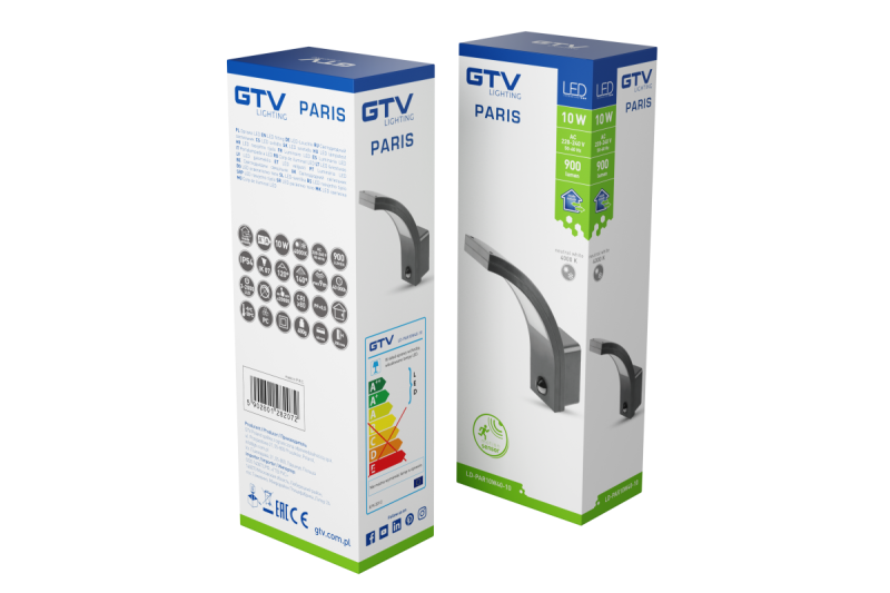 Decor Luminară PARIS LED cu senzor de mișcare 10W 900lm IP54 AC220-240V 50/60Hz 140° 9m 4000K negru 1208963096