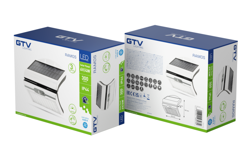 Lumina de fatada RAMOS Solar cu senzor de miscare / amurg, 50W, 300lm, 3,7V 1800mAh, IP44, 6000K, alb 1208963114