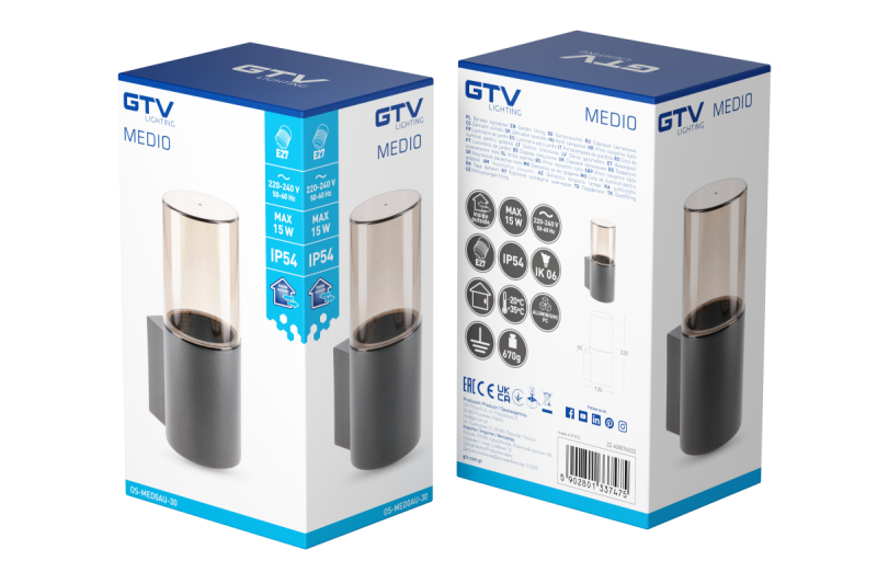 Decor Luminarul de grădină MEDIO-AU E27 MAX.15W IP54 AC220-240V 50-60Hz, lampa de perete superioară, culoare grafit 1208963937