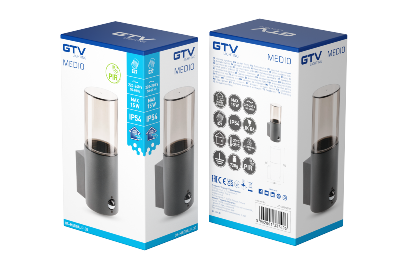 Decor Luminarul de grădină MEDIO-AU PIR E27 MAX.15W IP54 AC220-240V 50-60Hz lampa de perete superioară grafit 1208963938