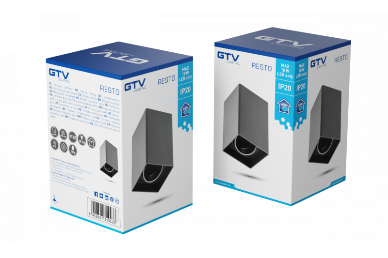 Decor Lustră de tavan RESTO PC 80x80x125mm IP20 max 20W pătrată, neagră. 1208963987