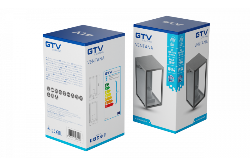 Decor Lumină de grădină VENTANA-AU E27 MAX.20W IP54 AC220-240V 50-60Hz aplique superioară dreaptă neagră. 1208964048