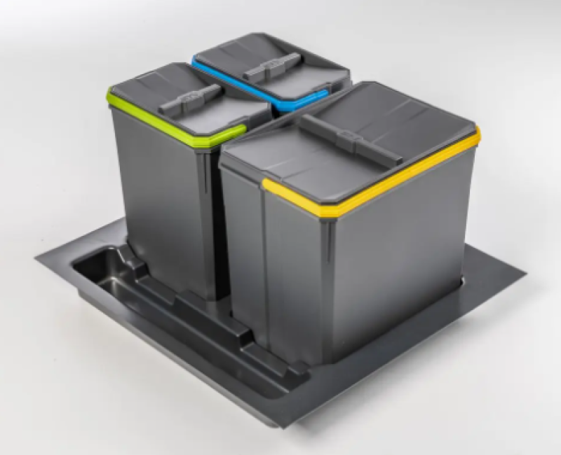 Garbi Basket B-60-3 sorteerafvalsystem voor lade van 60 cm inclusief houder en 3 afvalbakken 1208964399