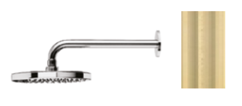 Duș de tavan Waterevolution Flow, cu diametrul de 250 mm, cu racordare la perete, aurie în nuanța Light Gold PVD T164125WGE.