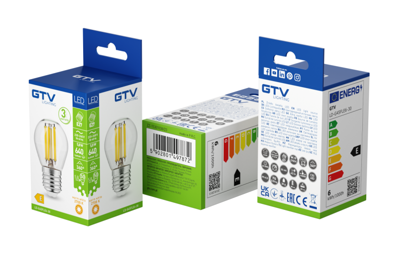 SURSA DE LUMINĂ LED, FILAMENT, A-G, G45, 2700K, E27, 5,8W, AC220-240V, 360°, 640lm, 50mA 1208966966