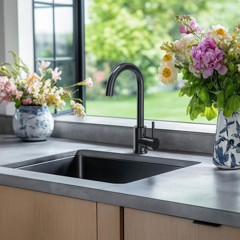 Quadri Coventry Bateria de bucătărie  din oțel inoxidabil pvd negru periat cu duză pivotantă 1208967084