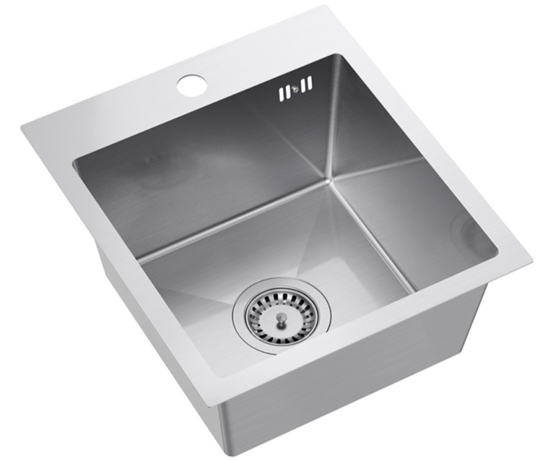 Quadri Dixton 40 set cu chiuvetă din inox 400x450 mm cu gaură pentru robinet și baterie de bucătărie Quadri Coventry din inox