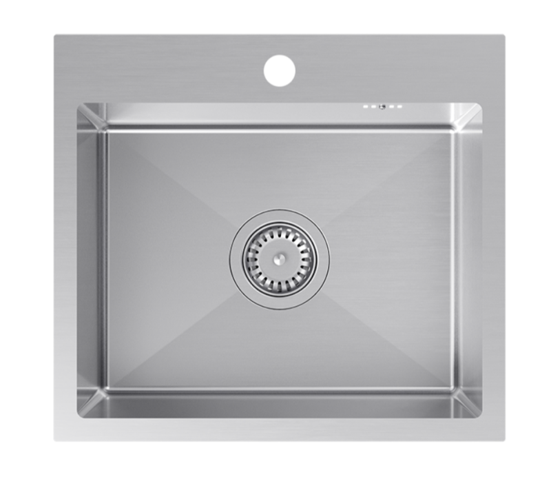 Set Quadri Dixton 50 cu chiuvetă din inox de 500x450 mm cu gaură pentru robinet de suprafață și robinet de bucătărie din inox Bristol