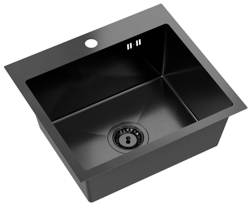 Quadri Dixton 50 Set cu chiuvetă din inox PVD negru Nano 500x450 mm cu gaură pentru robinet pe suprafață și robinet de bucătărie Bristol negru