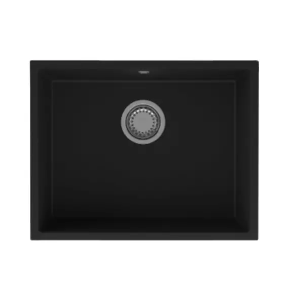 GraniteMy Universele granieten zwarte spoelbak 55x40 cm negru montaj deasupra sub montaj și montaj la nivel cu dop din oțel inoxidabil 1208967108