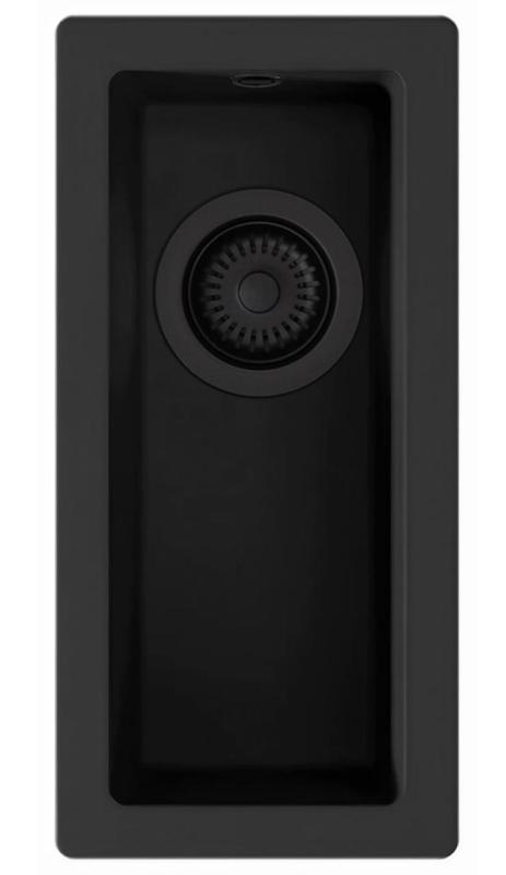 GraniteMy Universele granieten kleine zwarte spoelbak 17x40 cm zwart opbouw onderbouw en vlakbouw met zwarte plug 1208967140