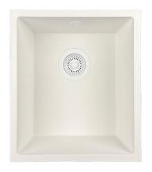 GraniteMy Universele granieten witte spoelbak 34x40 cm alb, montaj deasupra, dedesubt și la același nivel cu blatul, cu dop alb 1208967146