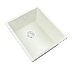 GraniteMy Universele granieten witte spoelbak 34x40 cm alb, montaj deasupra, dedesubt și la același nivel cu blatul, cu dop alb 1208967146